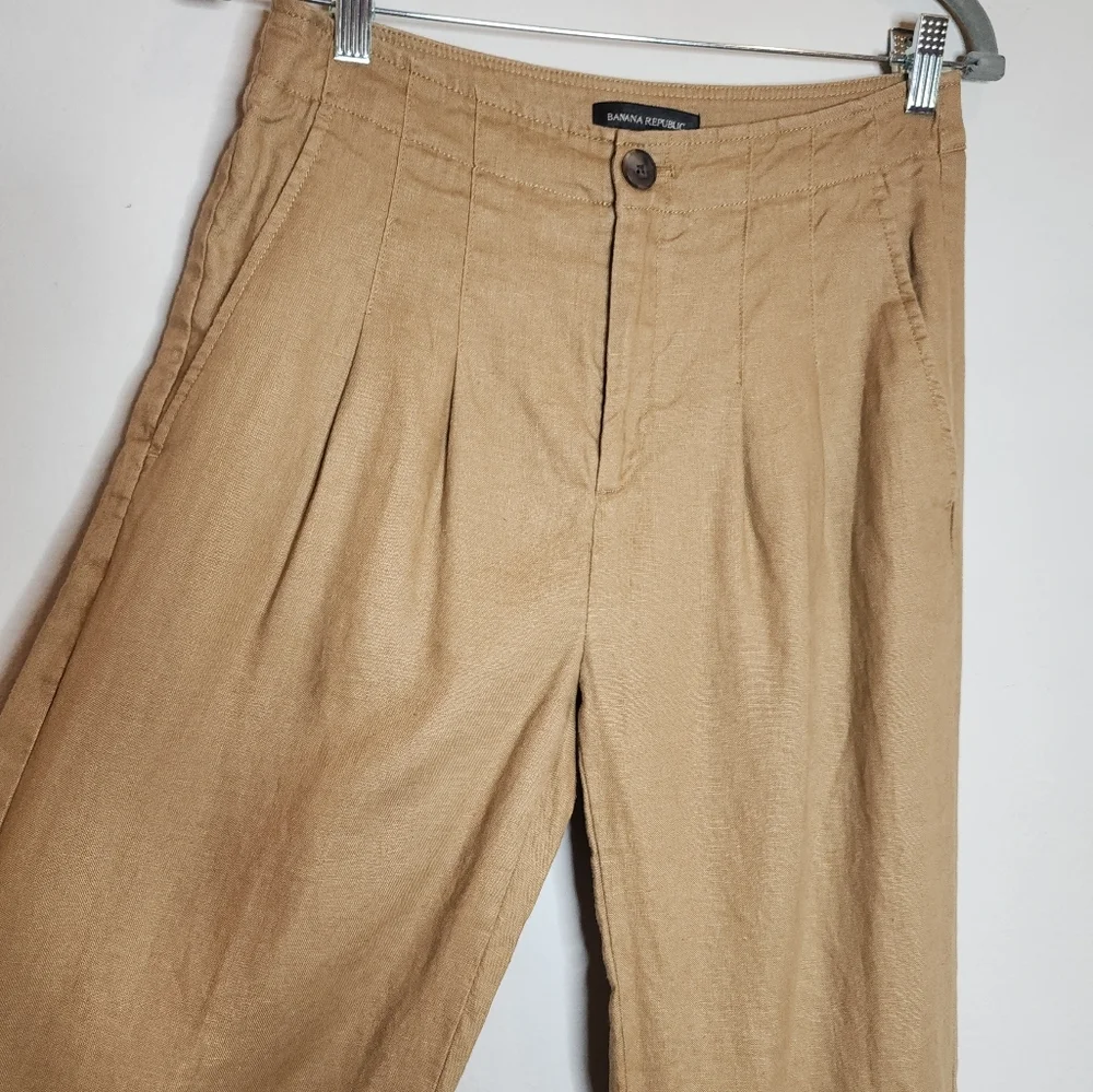 Banana‎ Republic Linen High Rise Pleated Tan Pants Women's Size 4